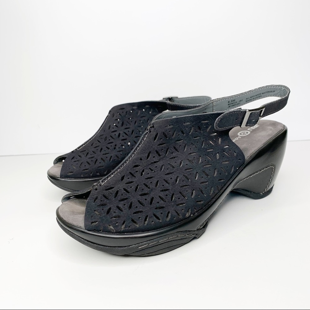 Jambi JBU Monica Black Slingback Peep Toe Heels